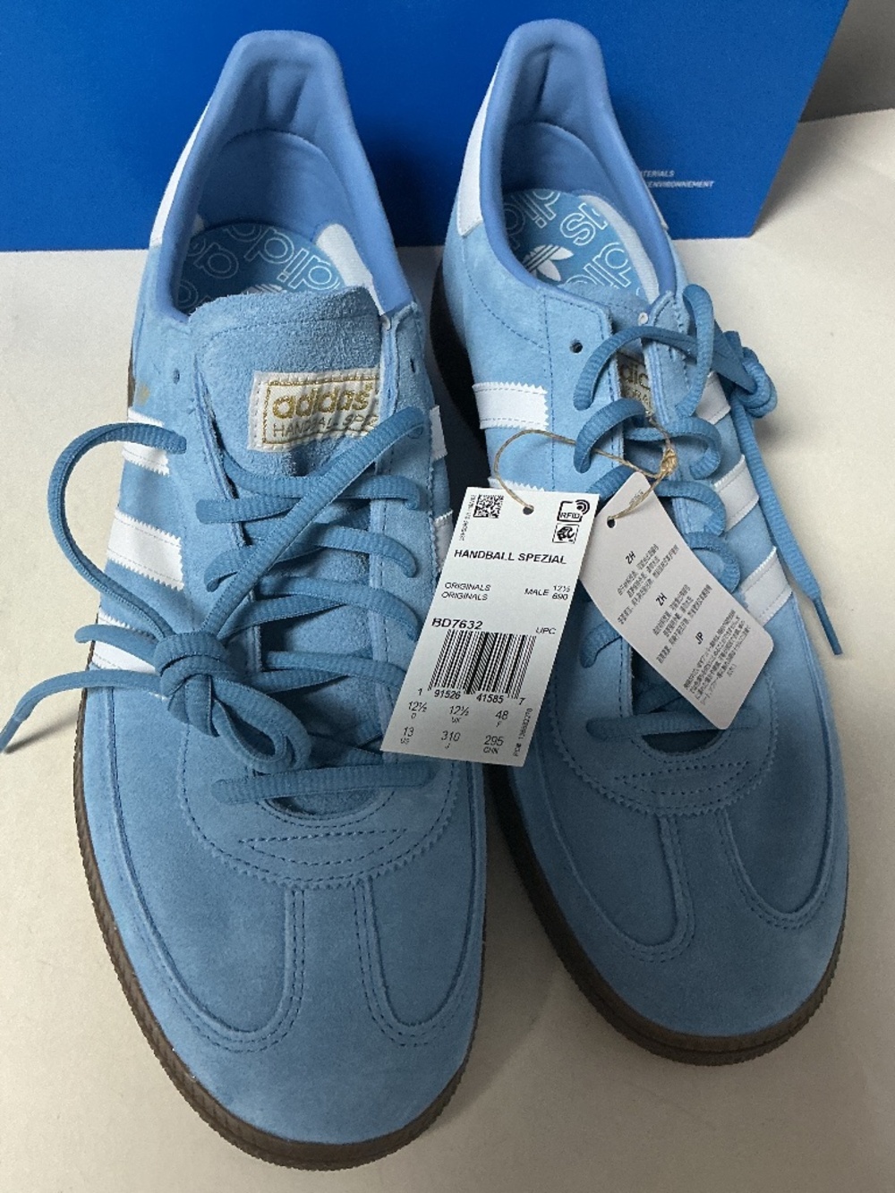Adidas Handball Spezial Baby Blue and White Unisex Shoes M/13 W/14.